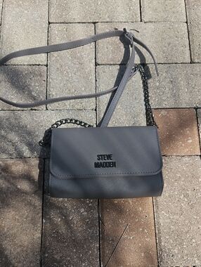 Steve Madden Gray Crossbody with Chain-Accent Strap